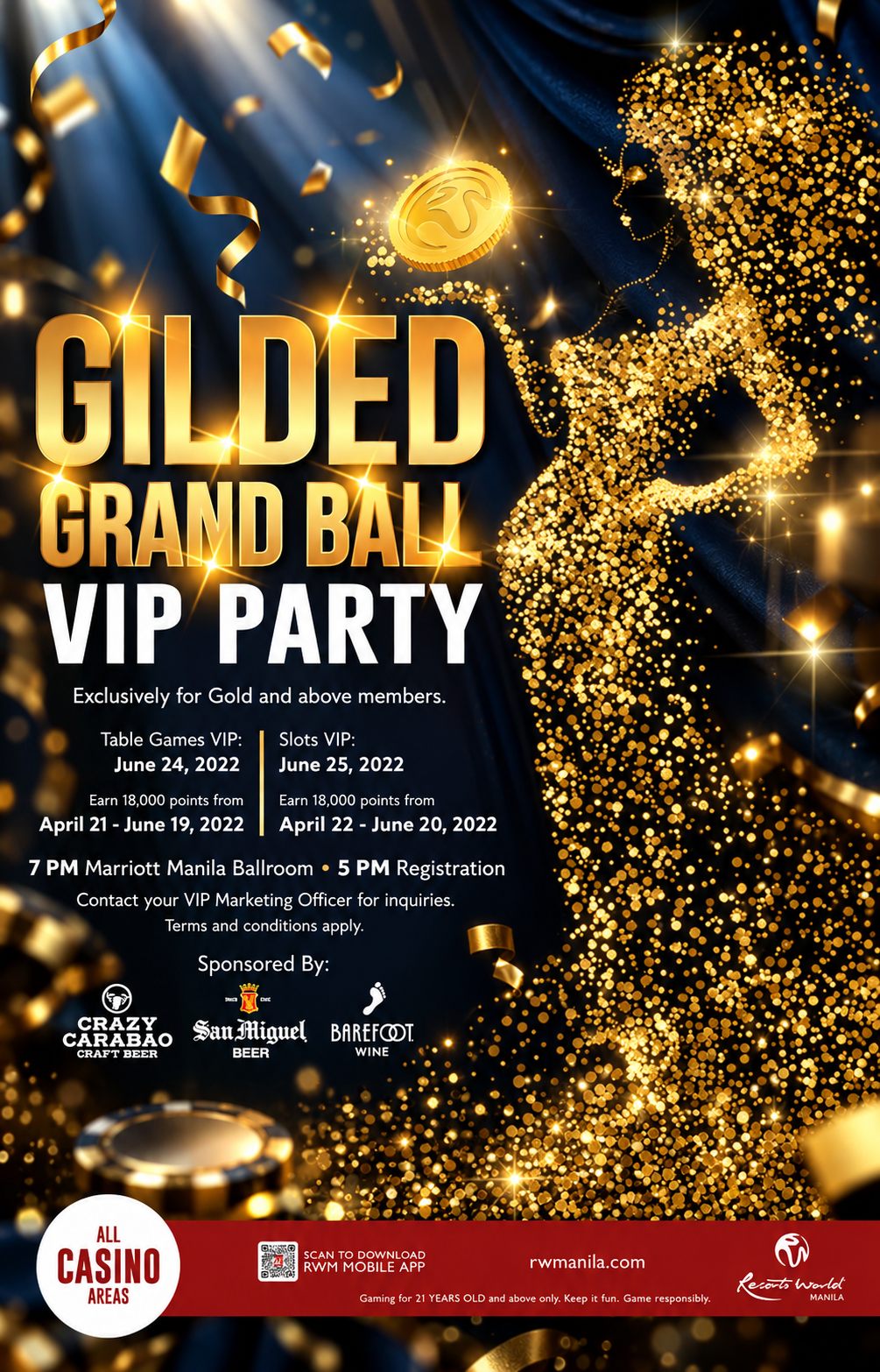 Gilded Grand Ball VIP Party poster in black and gold